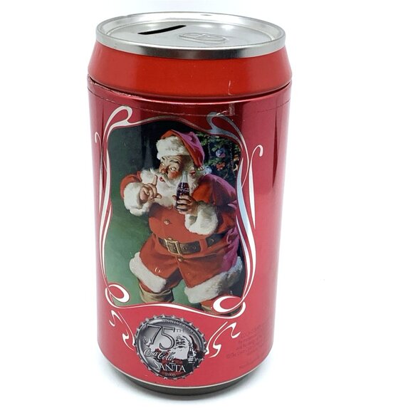 Coca Cola 75th Anniversary Santa Tin Bank 8" Tall 2006 Christmas Collectible Vtg - Picture 2 of 9